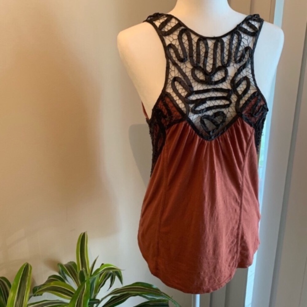 Free People orange lace trim tank top M